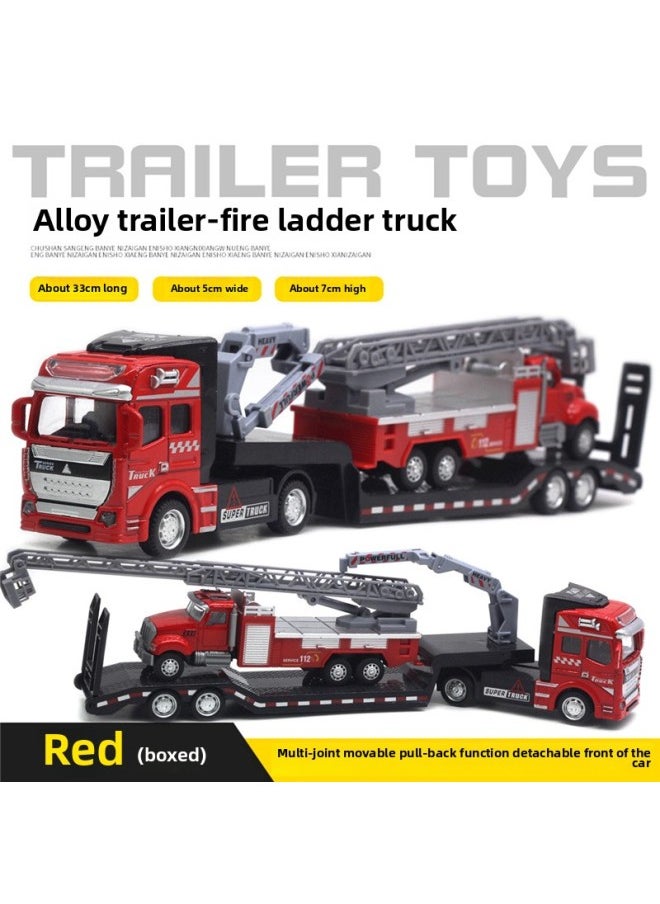 1:50 Alloy City Flatbed Transporter Trailer 33cm Car Model Sanitation Car Gasoline Car Toy Hot Sale-Color:Fire Trailer With Rescue Helicopter