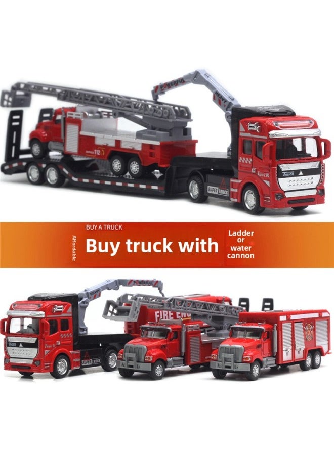 1:50 Alloy City Flatbed Transporter Trailer 33cm Car Model Sanitation Car Gasoline Car Toy Hot Sale-Color:Fire Trailer With Rescue Helicopter