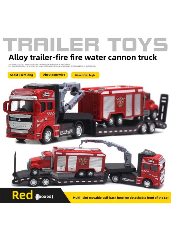 1:50 Alloy City Flatbed Transporter Trailer 33cm Car Model Sanitation Car Gasoline Car Toy Hot Sale-Color:Fire Trailer With Rescue Helicopter