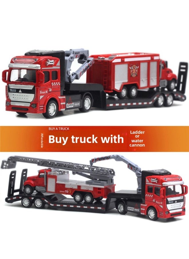 1:50 Alloy City Flatbed Transporter Trailer 33cm Car Model Sanitation Car Gasoline Car Toy Hot Sale-Color:Fire Trailer With Rescue Helicopter