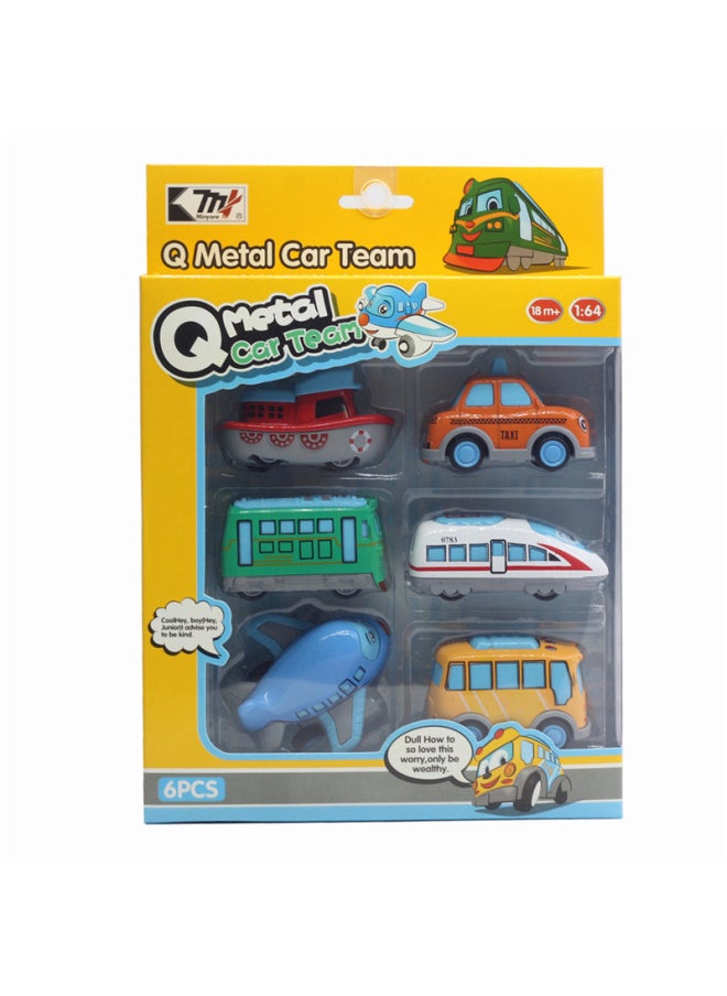 1:64 6 Cartoon City Transportation Alloy Model Plane Train High-speed Rail Ship New-Color:B Cartoon Traffic Model (macaron Color)