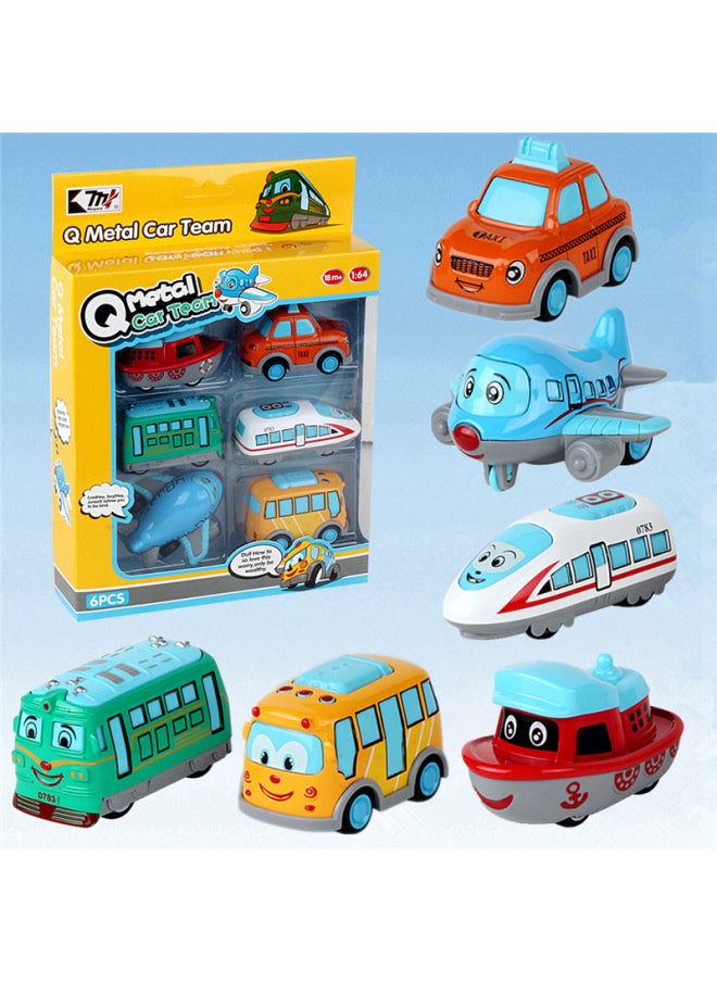 1:64 6 Cartoon City Transportation Alloy Model Plane Train High-speed Rail Ship New-Color:B Cartoon Traffic Model (macaron Color)