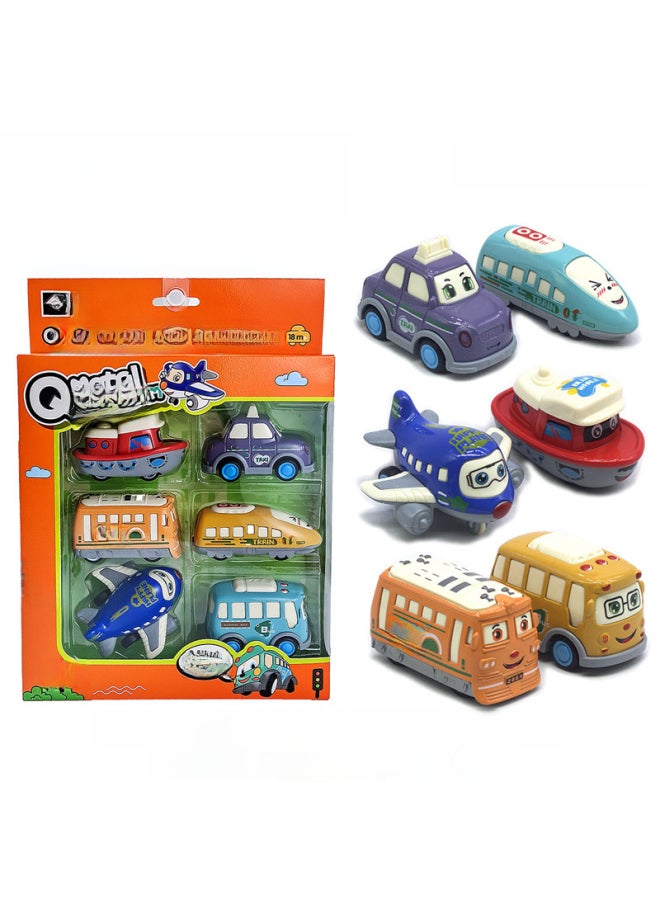 1:64 6 Cartoon City Transportation Alloy Model Plane Train High-speed Rail Ship New-Color:B Cartoon Traffic Model (macaron Color)