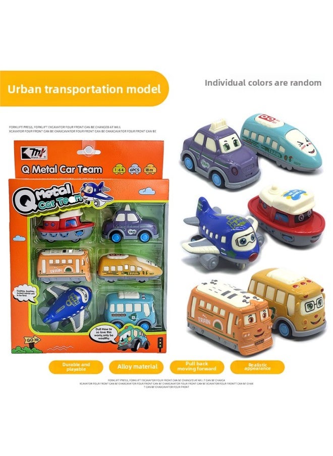 1:64 6 Cartoon City Transportation Alloy Model Plane Train High-speed Rail Ship New-Color:B Cartoon Traffic Model (macaron Color)