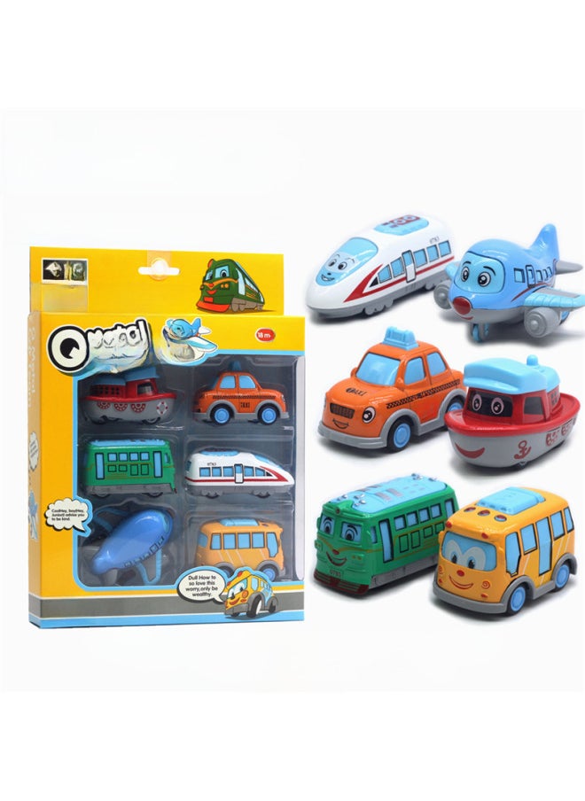 1:64 6 Cartoon City Transportation Alloy Model Plane Train High-speed Rail Ship New-Color:B Cartoon Traffic Model (macaron Color)