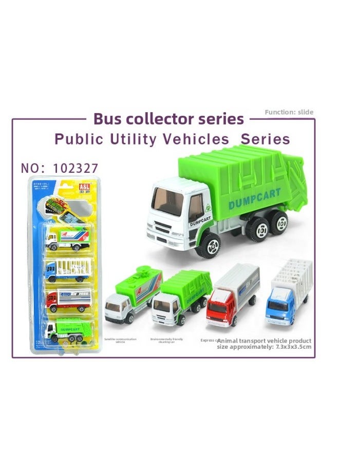 Aoli City Engineering Transportation Series Mini Car Bus Fire Alloy Car Model Sliding Back Force 4 Pack-Color:Ollie 102327 Public Undertakings