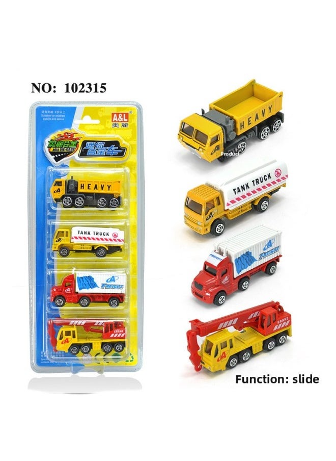 Aoli City Engineering Transportation Series Mini Car Bus Fire Alloy Car Model Sliding Back Force 4 Pack-Color:Ollie 102327 Public Undertakings