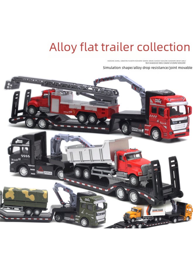 1:50 Alloy City Flatbed Transporter Variety Of Trailers 33cm Car Model Ladder Truck Excavator Toys-Color:City Trailer With Sanitation Vehicle