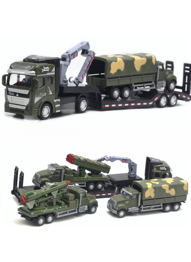 1:50 Alloy City Flatbed Transporter Variety Of Trailers 33cm Car Model Ladder Truck Excavator Toys-Color:City Trailer With Sanitation Vehicle