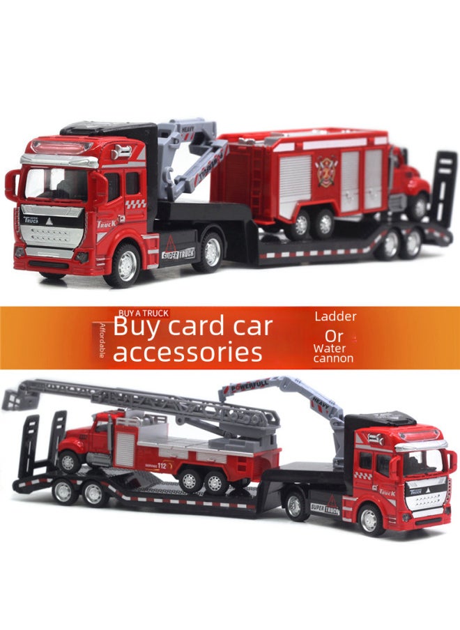 1:50 Alloy City Flatbed Transporter Variety Of Trailers 33cm Car Model Ladder Truck Excavator Toys-Color:City Trailer With Sanitation Vehicle
