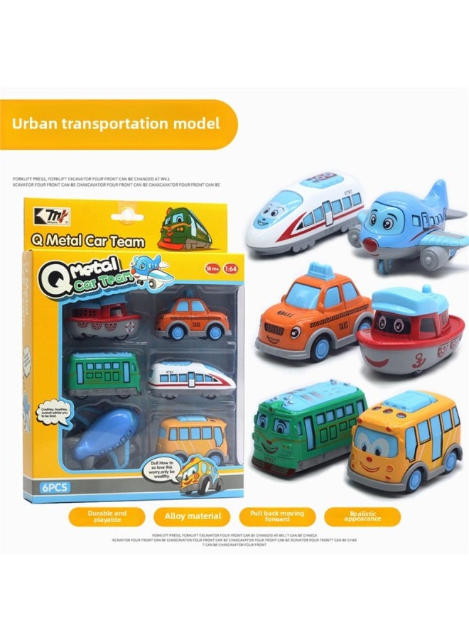 1:64 6 Cartoon City Transportation Alloy Model Plane Train High-speed Rail Ship New-Color:A Cartoon Traffic Model (color)