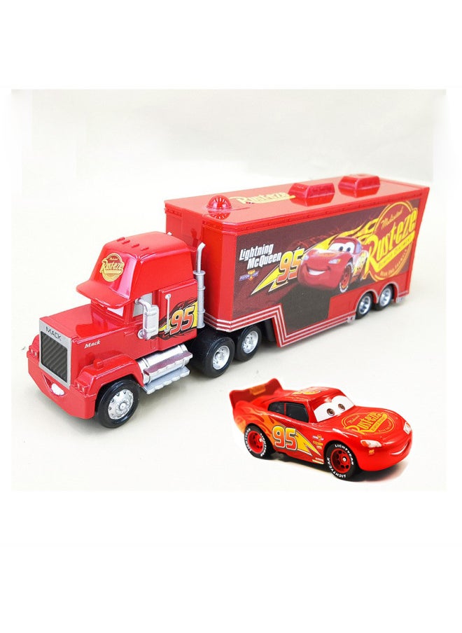 Car Story Uncle Mai Container Truck Racer Suit Alloy Car Toy Children's Model-Color:Three-generation 95 Container Truck + Three-generation McQueen Car