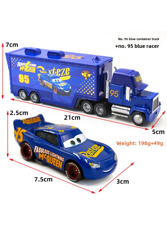 Car Story Uncle Mai Container Truck Racer Suit Alloy Car Toy Children's Model-Color:95 Blue Container Truck +95 Blue Trolley
