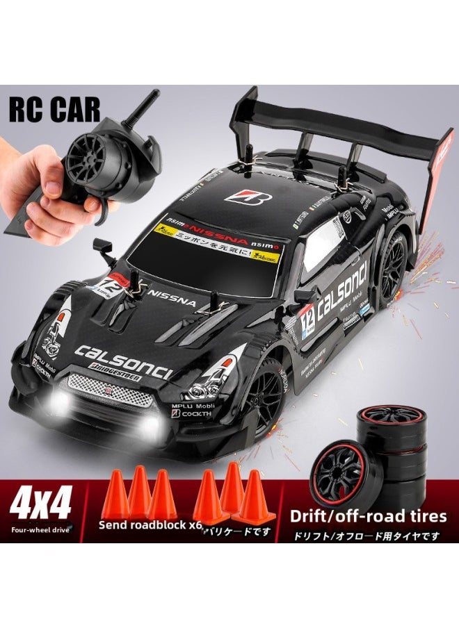 RC1:14 4-wheel Drive Remote Control High-speed Drift Car GTR Sports Car Light Boy Toy Remote Control Racing Car-Color:1:14 Green Wild Horse-Scale:Dual Battery Board