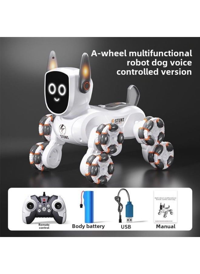 Intelligent Voice Control Eight Wheel Stunt Robot Dog Gesture Sensing Pink Remote Control Car Children's Programming Pet Toy-Color:Rc Robot Dog + Voice -Specifications:Two Sets Of Lithium Batteries