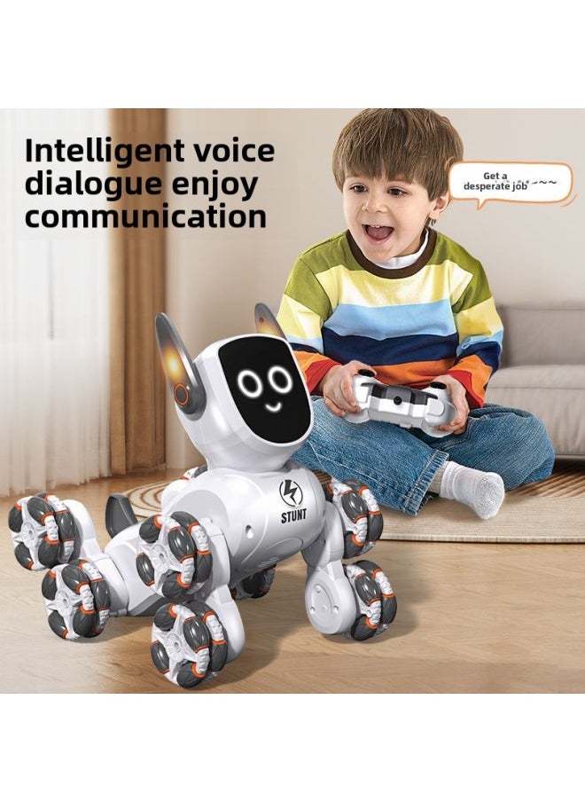 Intelligent Voice Control Eight Wheel Stunt Robot Dog Gesture Sensing Pink Remote Control Car Children's Programming Pet Toy-Color:Rc Robot Dog + Voice -Specifications:Two Sets Of Lithium Batteries