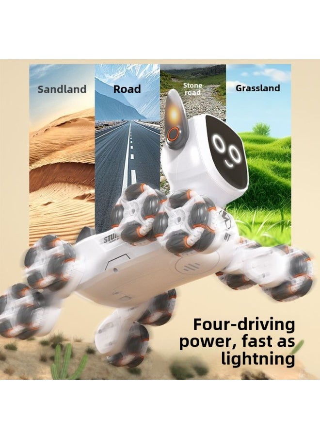 Intelligent Voice Control Eight Wheel Stunt Robot Dog Gesture Sensing Pink Remote Control Car Children's Programming Pet Toy-Color:Rc Robot Dog + Voice -Specifications:Two Sets Of Lithium Batteries