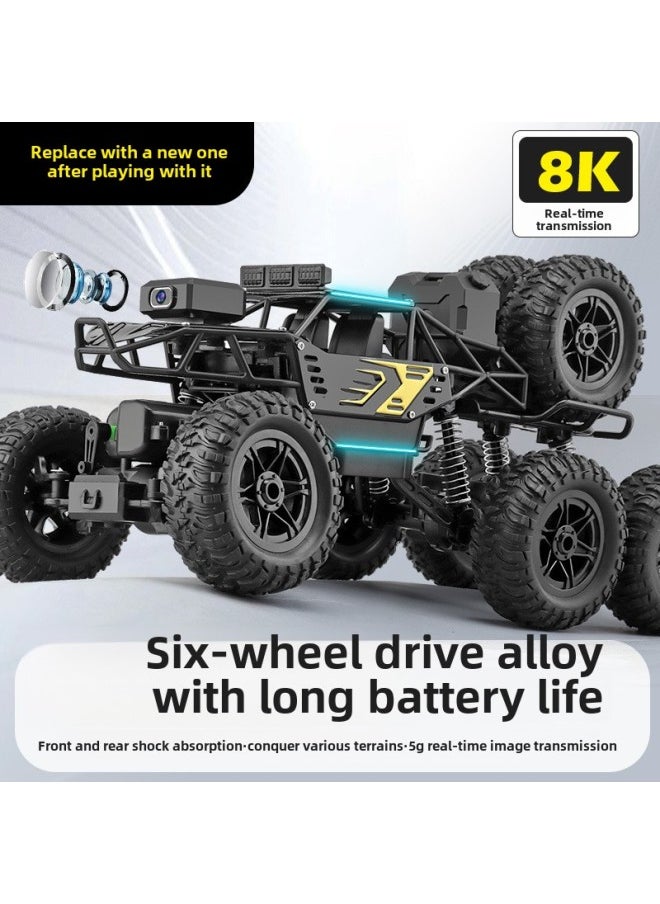 Oversized Remote Control Car Drift Off-Road Vehicle Four-wheel Drive Climbing Big Foot High Speed Racing Car Charging Boy Car Toy-Color:30cm  8k5g Real-time Transmission Reconnaissance Car  Alloy Black-Scale:Three-power Package  Comes With Aa Batteries + Screwdriver