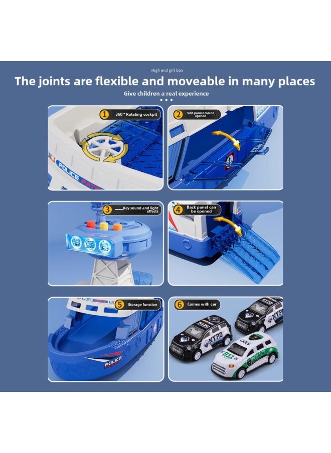 Oversized Children's Boat Toy Sound And Light Ship Model Boy Police Fire Can Be Stored Car 61 Gift-Color:[free 3 Alloy Cars] Extra Large Fire Boat
