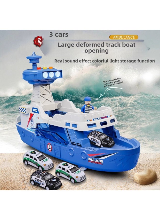 Oversized Children's Boat Toy Sound And Light Ship Model Boy Police Fire Can Be Stored Car 61 Gift-Color:[free 3 Alloy Cars] Extra Large Fire Boat