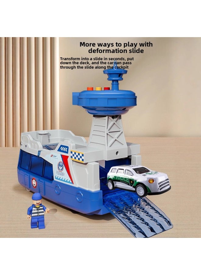 Oversized Children's Boat Toy Sound And Light Ship Model Boy Police Fire Can Be Stored Car 61 Gift-Color:[free 3 Alloy Cars] Extra Large Fire Boat