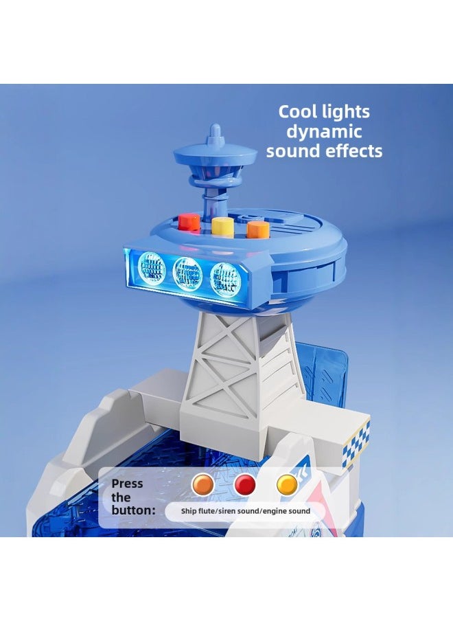Oversized Children's Boat Toy Sound And Light Ship Model Boy Police Fire Can Be Stored Car 61 Gift-Color:[free 3 Alloy Cars] Extra Large Fire Boat
