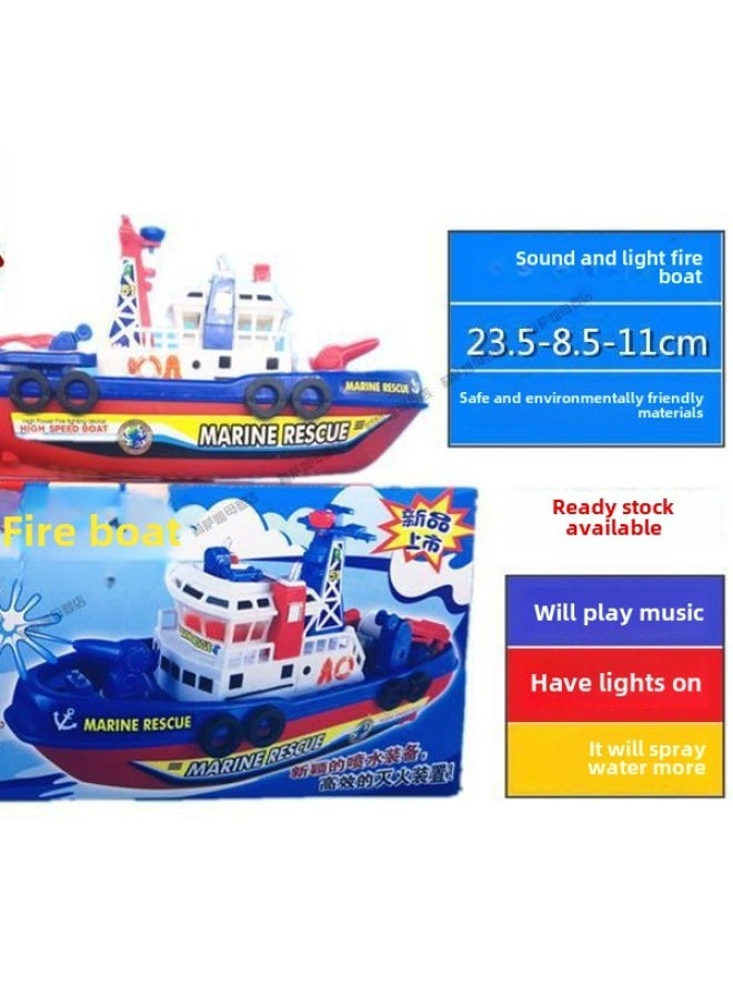 Electric Fire-fighting Ship Model That Can Spray Water Simulation Ship Warship Children Bath Boy Girl Toy Birthday Gift-Color:Can Be Photographed In Stock—upgraded Version + Pirate Bucket (large Size)