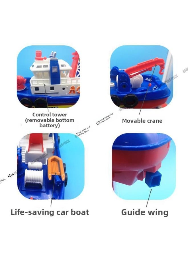 Electric Fire-fighting Ship Model That Can Spray Water Simulation Ship Warship Children Bath Boy Girl Toy Birthday Gift-Color:Can Be Photographed In Stock—upgraded Version + Pirate Bucket (large Size)