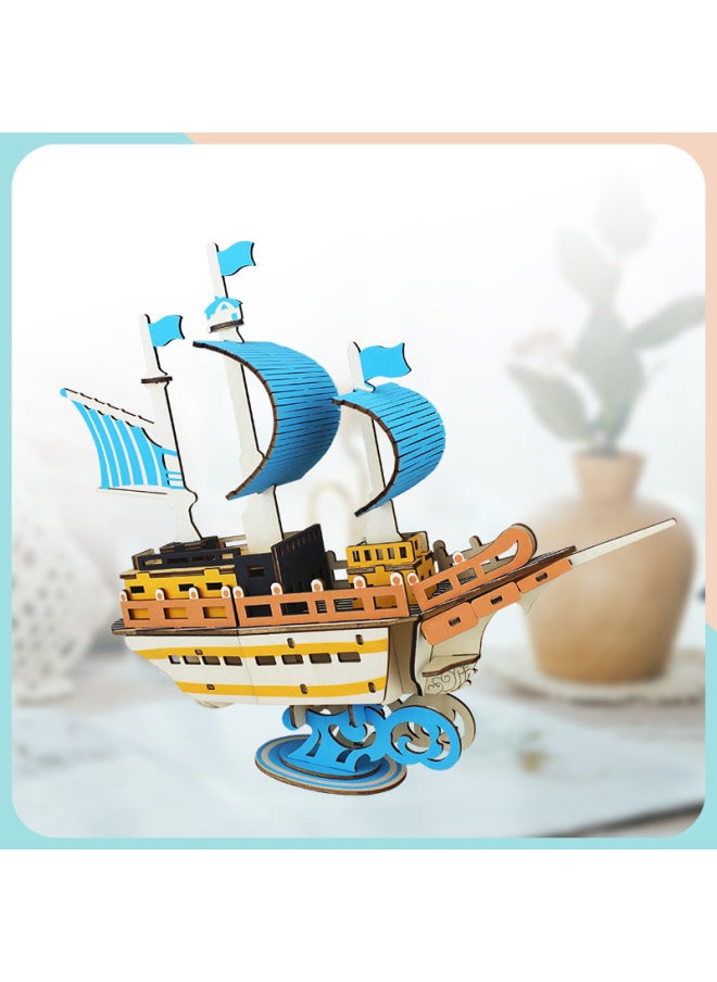 Wooden Sailboat Riding Wind And Waves Children's Intelligence DIY Handmade Model 3D Puzzle Toy-Color:Smooth Sailing