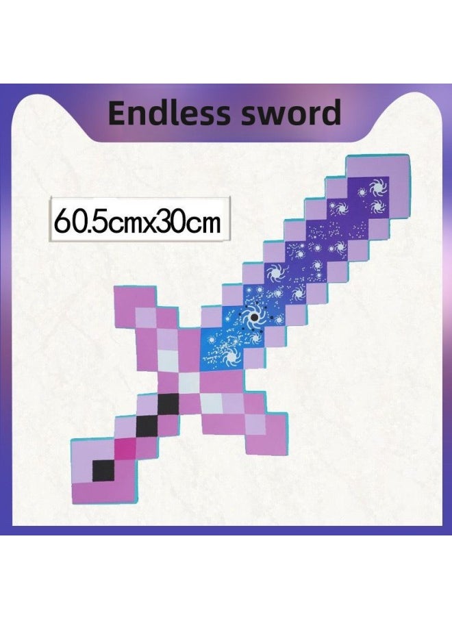 My World Arms Surrounding Hand-made Torch Lamp Children's Toy Axe Bow And Arrow Foam Diamond Sword Shield Model-Color:[Endless Sword]
