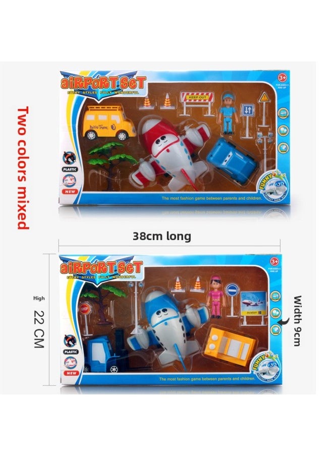 Q Version Aviation Airport Combination With Light Sound Effect Simulation Airport Toy Model Cartoon Boy Birthday Gift Car-Color:Airport Suit Toys