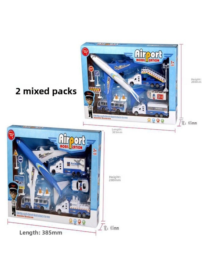 Q Version Aviation Airport Combination With Light Sound Effect Simulation Airport Toy Model Cartoon Boy Birthday Gift Car-Color:Airport Suit Toys