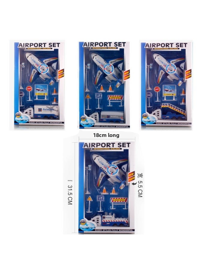 Q Version Aviation Airport Combination With Light Sound Effect Simulation Airport Toy Model Cartoon Boy Birthday Gift Car-Color:Airport Suit Toys