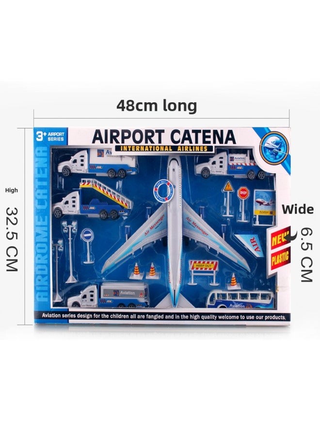 Q Version Aviation Airport Combination With Light Sound Effect Simulation Airport Toy Model Cartoon Boy Birthday Gift Car-Color:Airport Suit Toys