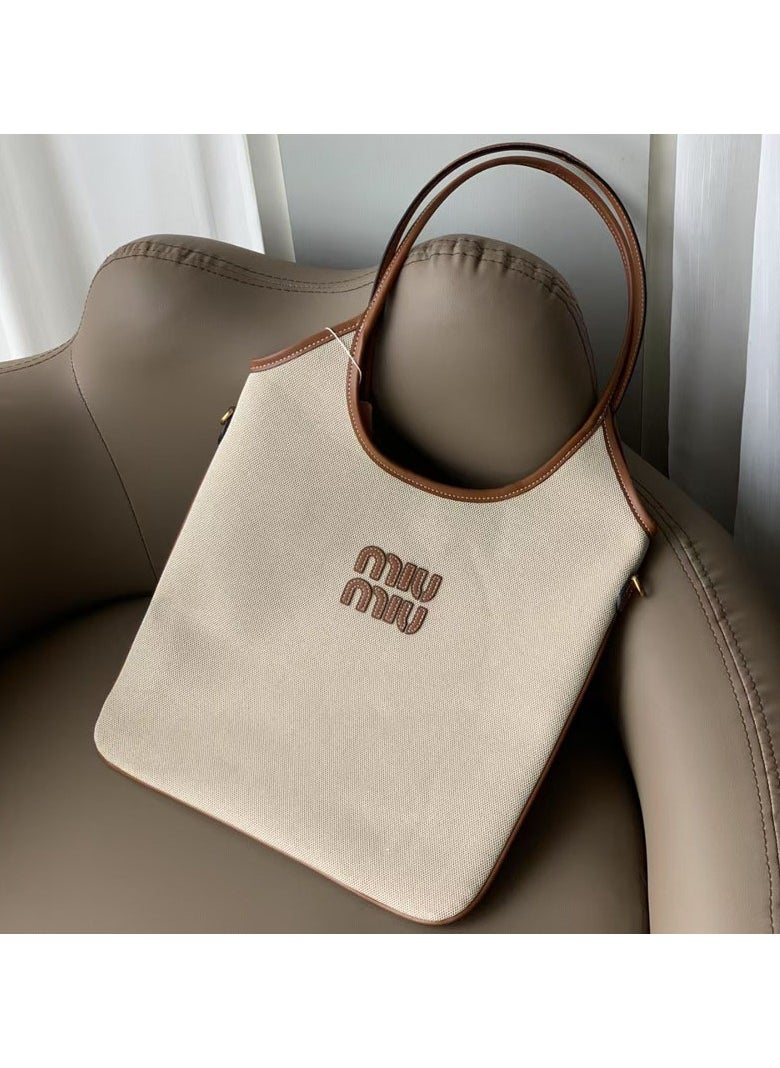 MIU Large Canvas Tote Bag Hobo Underarm Handbag Women's Handbag Fashion Shoulder Shopping Bag