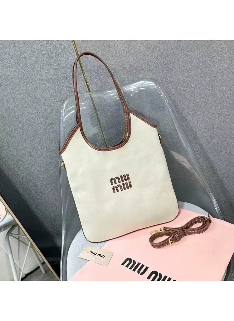 MIU Large Canvas Tote Bag Hobo Underarm Handbag Women's Handbag Fashion Shoulder Shopping Bag