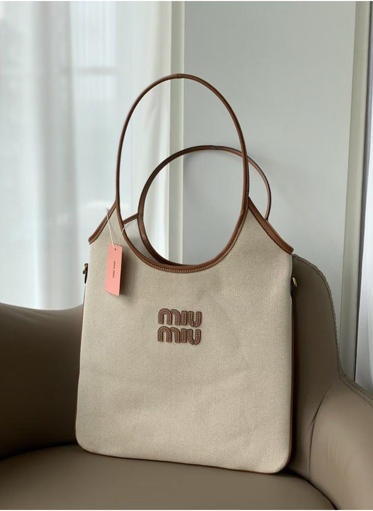 MIU Large Canvas Tote Bag Hobo Underarm Handbag Women's Handbag Fashion Shoulder Shopping Bag