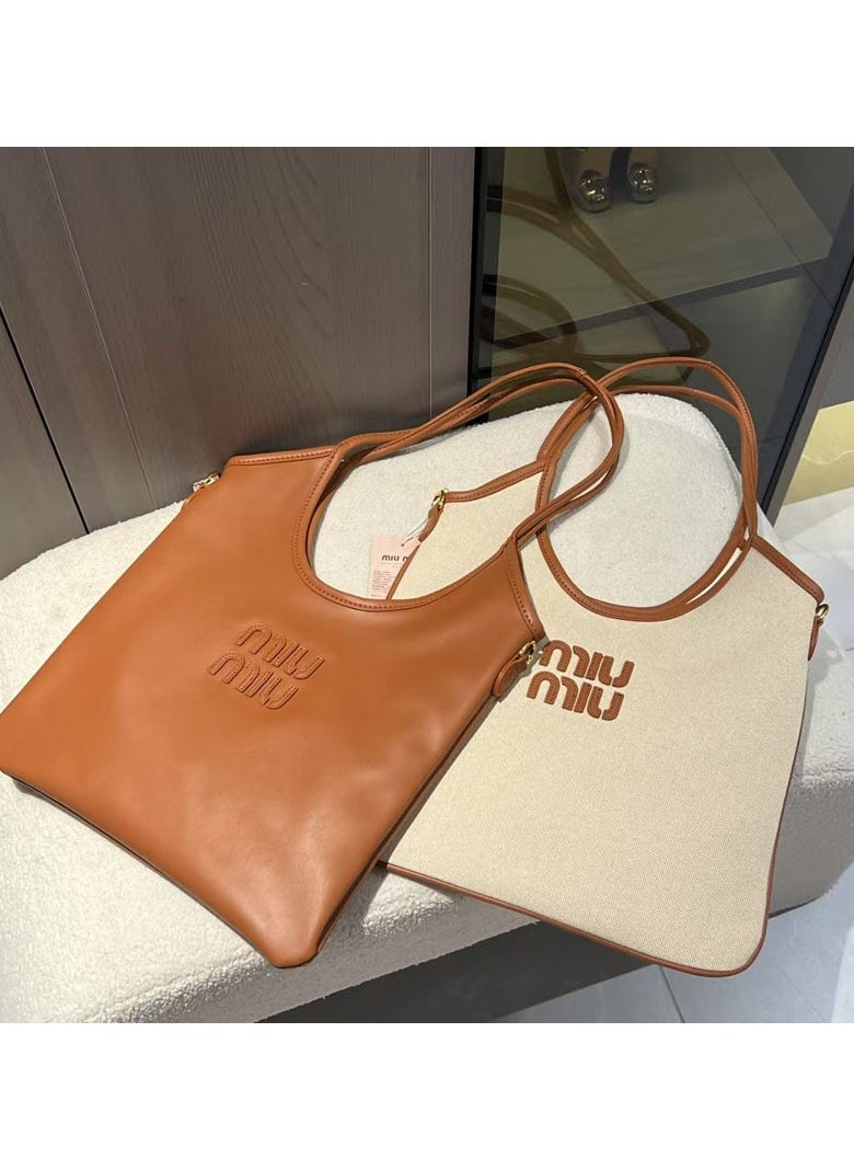 MIU Large Canvas Tote Bag Hobo Underarm Handbag Women's Handbag Fashion Shoulder Shopping Bag