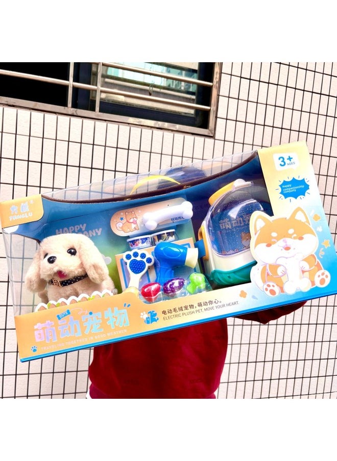 Children's Electric Simulation Plush Pet Teddy White Rabbit Can Walk And Call Electric Toy Gift Box Institution Gift-Color:6698-2 Golden Retriever