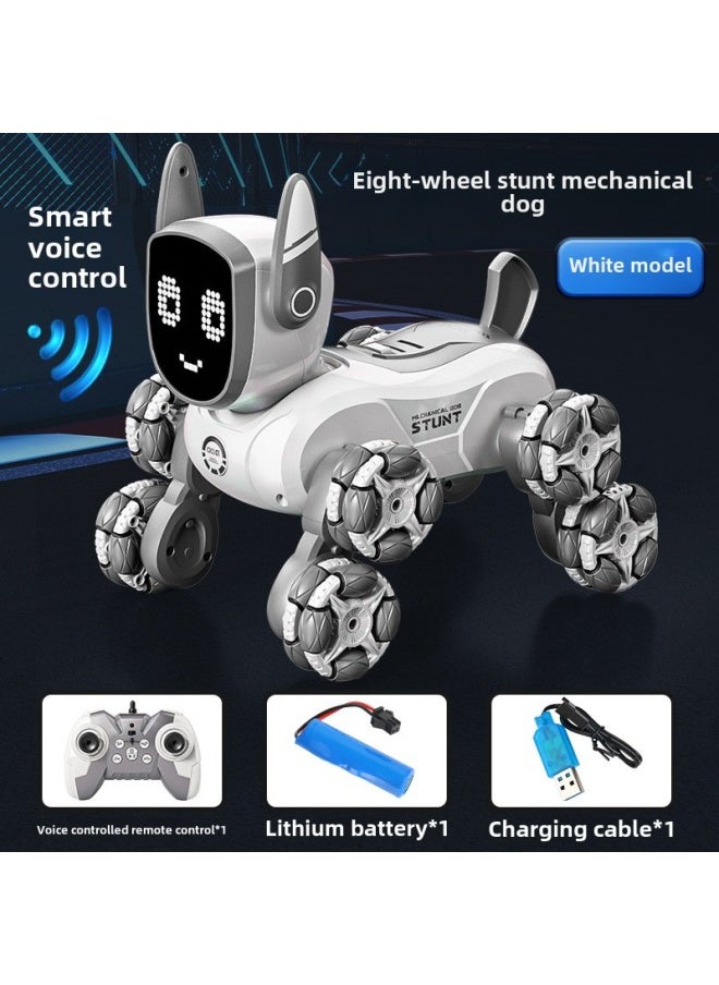 Intelligent Voice Control Robot Dog Children's Toy Boy Electric Remote Control Puppy Dog Electronic Baby Pet Gift-Color:Smart Mechanical Dog White -Specifications:Four Chargers, 4 Sets Of Batteries + Charging Cable