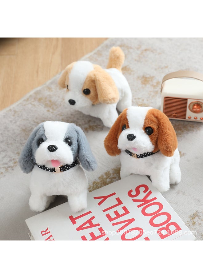 Electric Children's Toy Puppy Simulation Walking Plush Children's Dog Walking Stall Pet Girl Gift Baby-Color:White Brown Puppy-Specifications:Opp Bag + Screws + Screwdriver