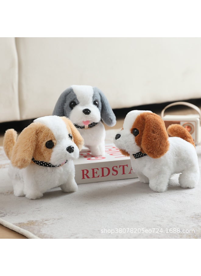 Electric Children's Toy Puppy Simulation Walking Plush Children's Dog Walking Stall Pet Girl Gift Baby-Color:White Brown Puppy-Specifications:Opp Bag + Screws + Screwdriver