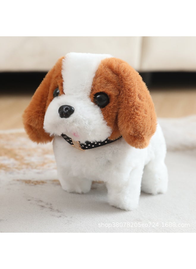 Electric Children's Toy Puppy Simulation Walking Plush Children's Dog Walking Stall Pet Girl Gift Baby-Color:White Brown Puppy-Specifications:Opp Bag + Screws + Screwdriver