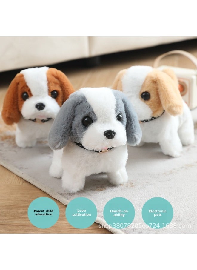 Electric Children's Toy Puppy Simulation Walking Plush Children's Dog Walking Stall Pet Girl Gift Baby-Color:White Brown Puppy-Specifications:Opp Bag + Screws + Screwdriver