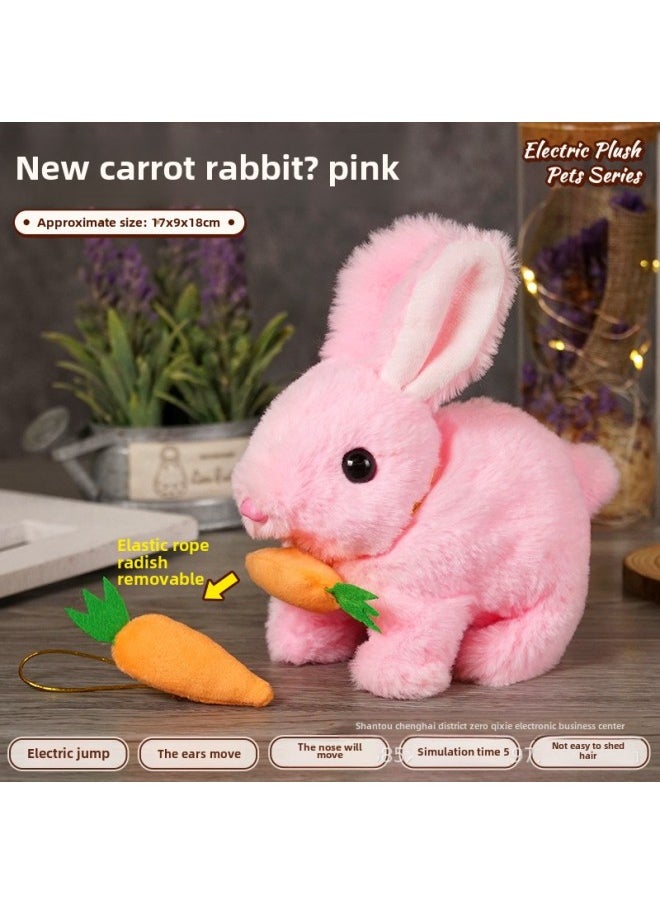 Children's Simulated Teddy Rabbit Electric Pet Dog Plush Walking Barking Toy Electronic Pet Dog Toy-Color:Carrot Rabbit -Specifications:Rope Bell Charger Rechargeable Battery Screwdriver