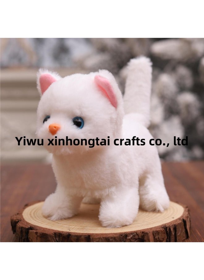 Children's Simulation Toy Electric Dog 1-3 Teddy Bunny Cat Pet Stall Electronic Pet Plush Toy-Color:The Kitten Is White (squeaks Are The Same As The Dog’s Barking) Not A Cat Barking