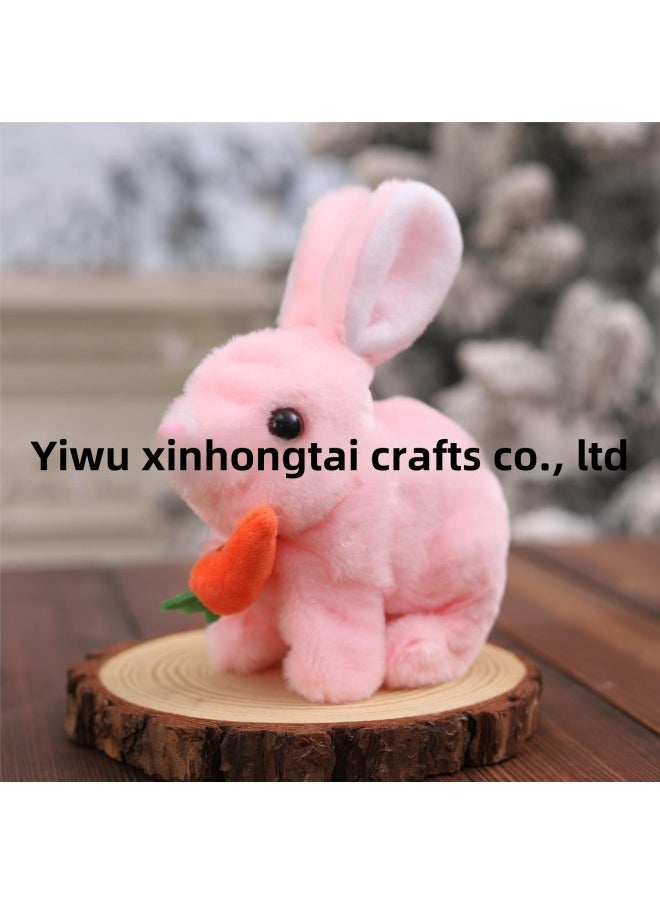 Electric Plush Simulation Small White Rabbit Colorful Pets Will Walk Will Call Will Move The Mouth Will Shake Ears Long Hair Rabbit-Color:Short-haired Radish Rabbit Pink