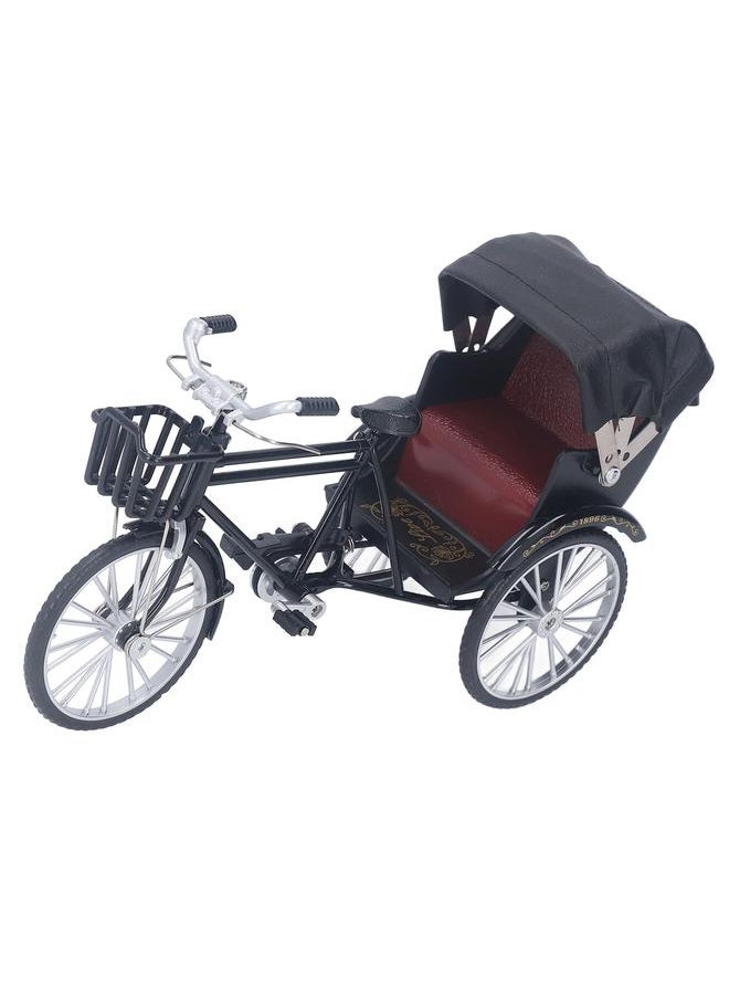 3 Wheel Rickshaw Model Alloy Retro Rickshaw Ornament Decorative Lifelike Collectible Miniature Rickshaw Toy for Desktop