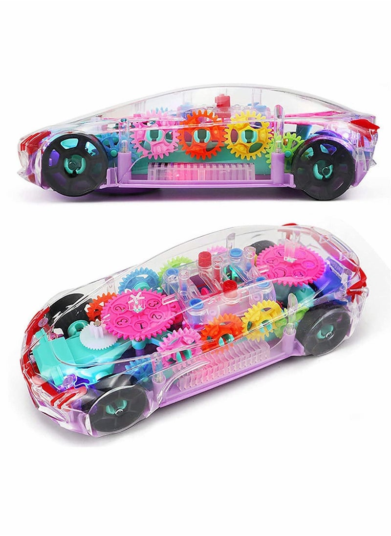 Car Toy Racing Transparent Mechanical Gear with Music and Lights, Gift for 3 4 5-Year-Old Boys Girls Toddlers