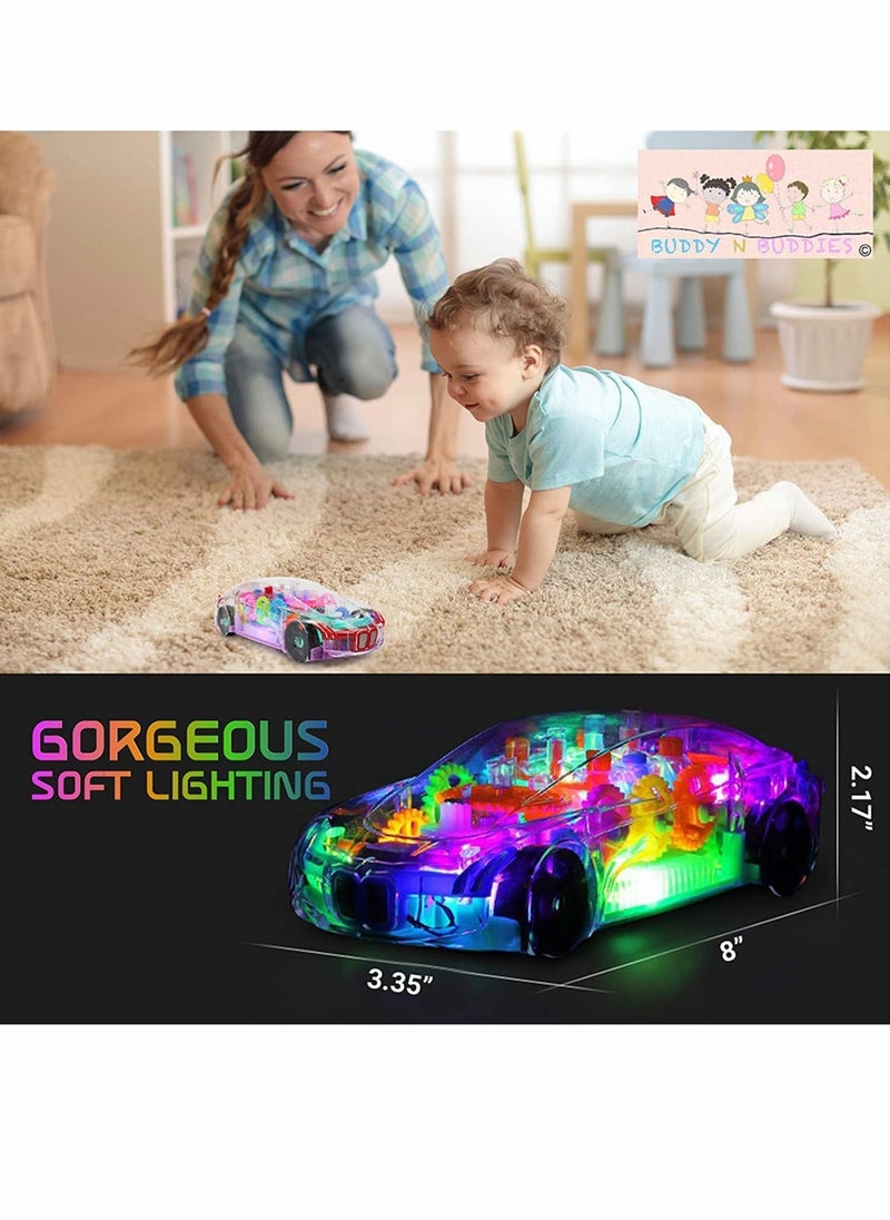 Car Toy Racing Transparent Mechanical Gear with Music and Lights, Gift for 3 4 5-Year-Old Boys Girls Toddlers